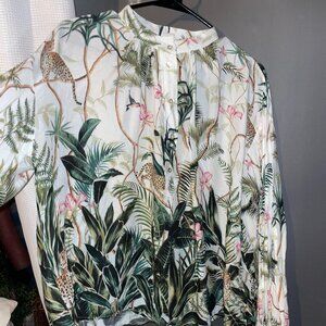 H&M Tropical Print Silk-Like Blouse Size 8 NWT